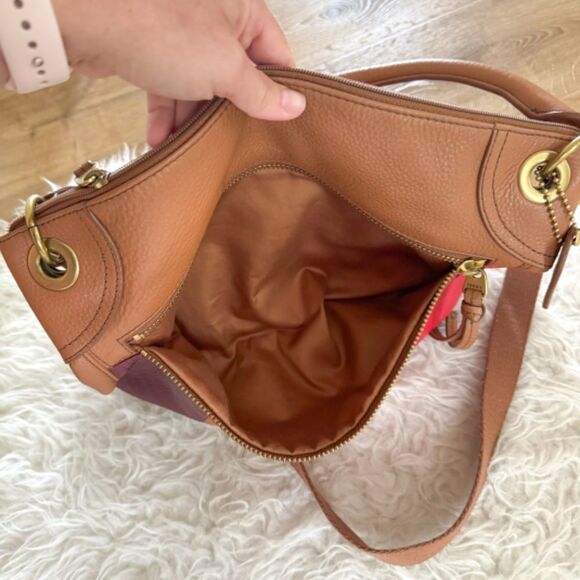 Fossil Karli Large Leather Hobo Style Shoulder Bag - Red Tan Multi - Picture 6 of 9